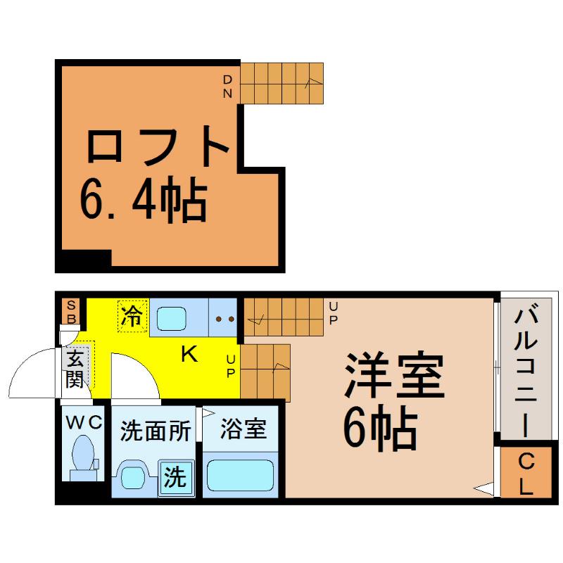 STAGE上高畑 (1SK/2階)の間取り写真