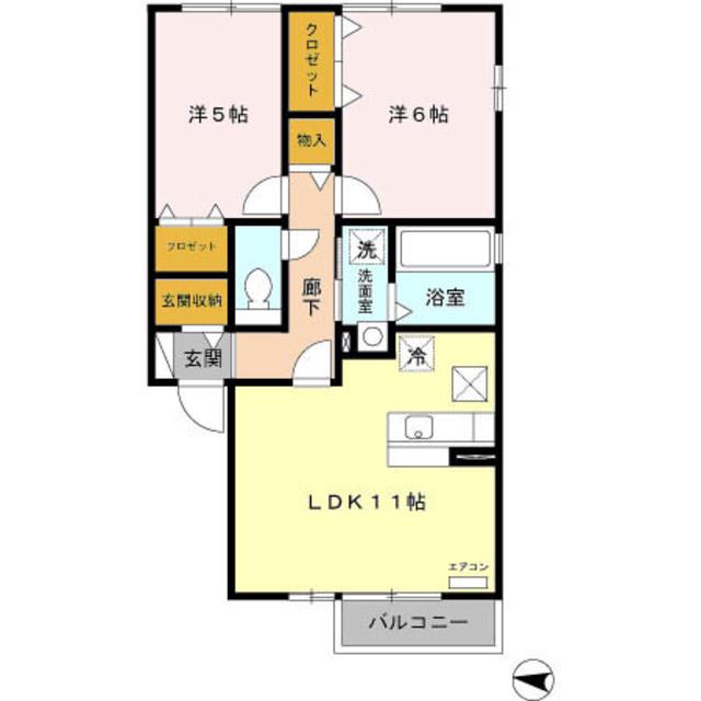 セジュールグリーンテラス(2LDK/1階)の間取り写真