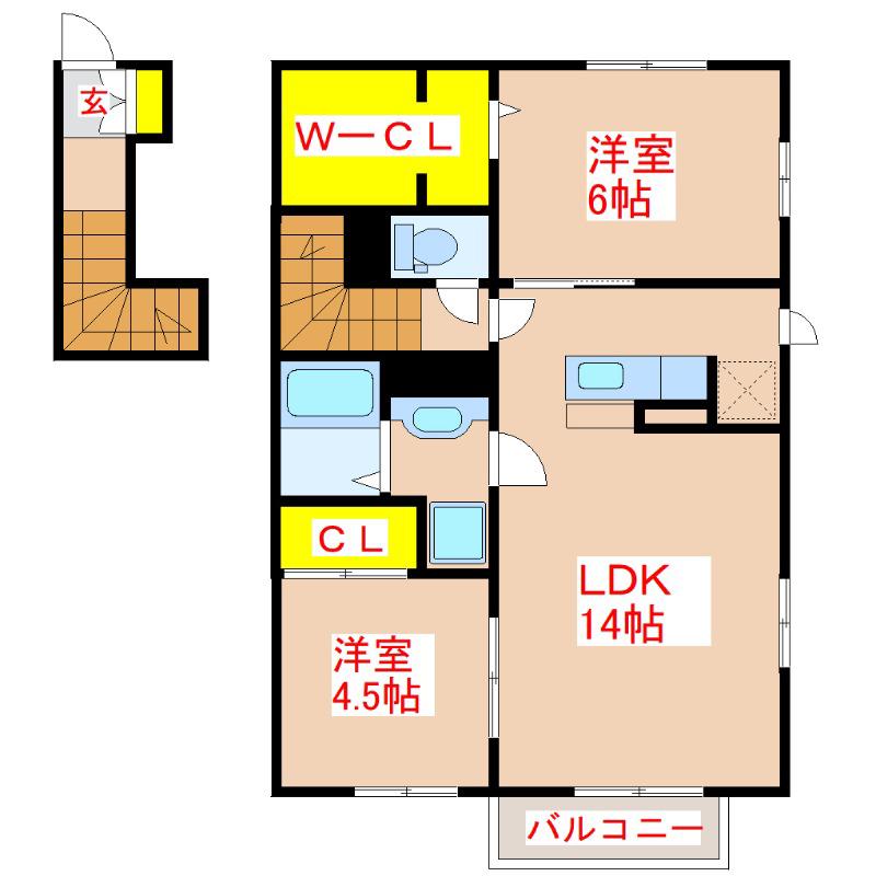 SUNFLOWERHILLS(2LDK/2階)の間取り写真