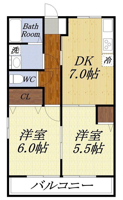 ヤマユウハウス徳光(2DK/1階)の間取り写真