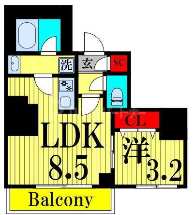 クラリティア西日暮里(1LDK/7階)の間取り写真