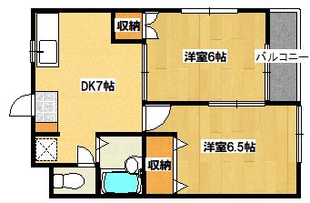 ベルピアB(2DK/2階)の間取り写真