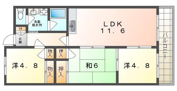 ソレイユ畷(3LDK/2階)の間取り写真