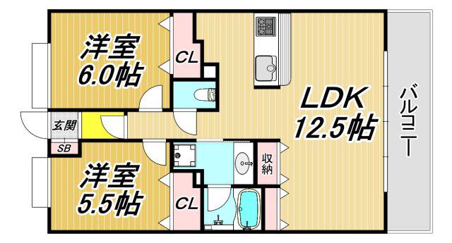 ひよどり(2LDK/1階)の間取り写真