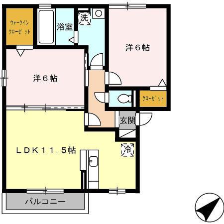 ベル・ドゥ・ジュールA(2LDK/2階)の間取り写真