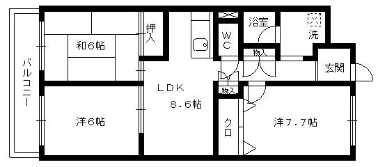 マンションベルフラワー(3LDK/2階)の間取り写真
