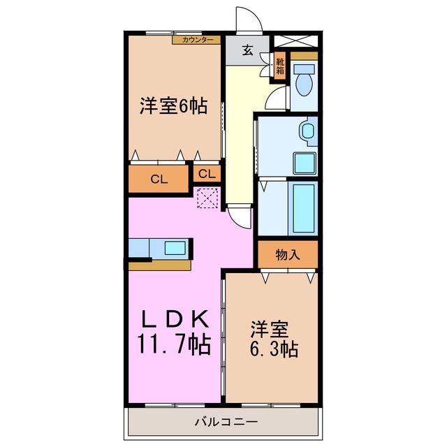 オオシマハイツベル(2LDK/2階)の間取り写真