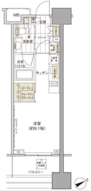 パークハビオ西新宿(ワンルーム/10階)の間取り写真