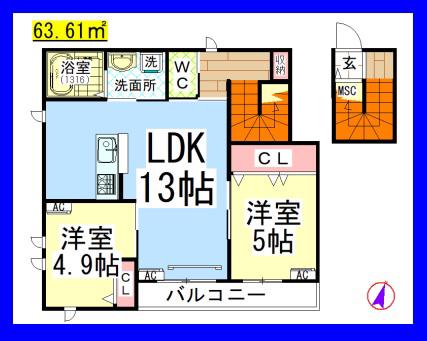 AF ディアハイムY(2LDK/2階)の間取り写真