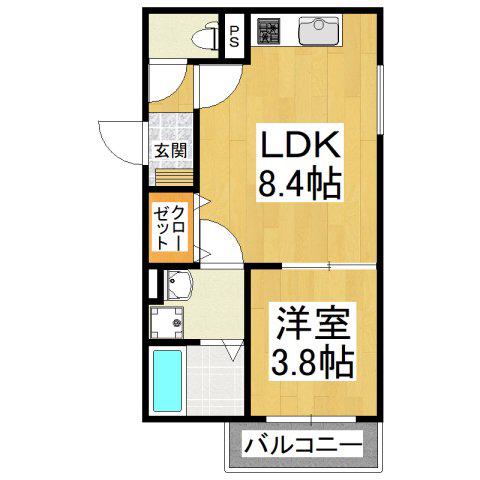 AND TERRACE 北野田B棟(1LDK/3階)の間取り写真