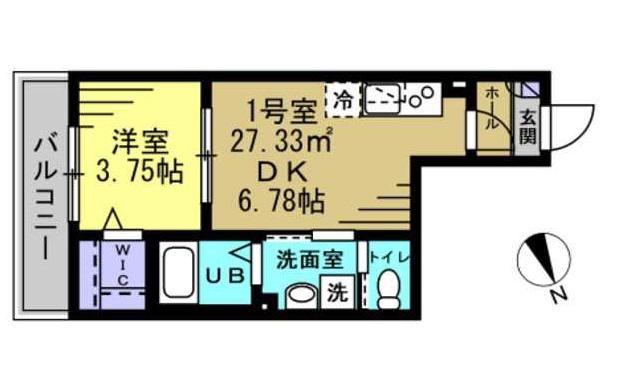 グランドソレイユ西船橋(1DK/2階)の間取り写真