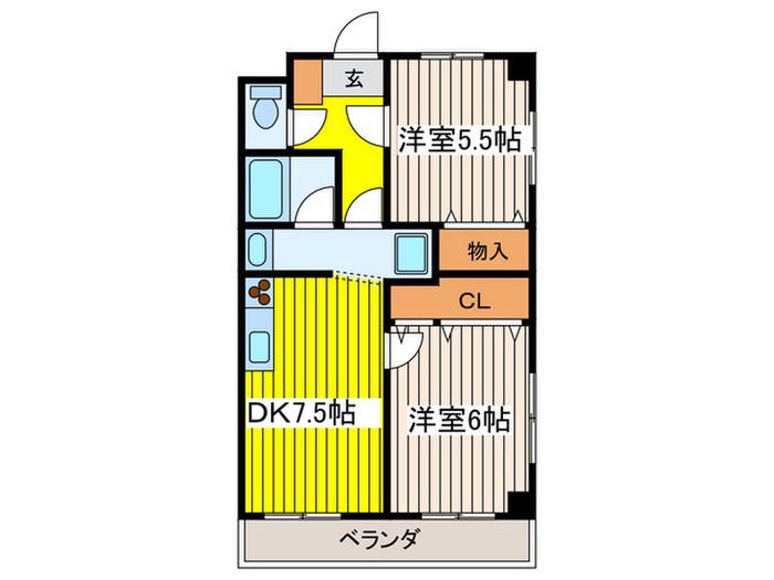 タウンコート三鷹(2DK/4階)の間取り写真