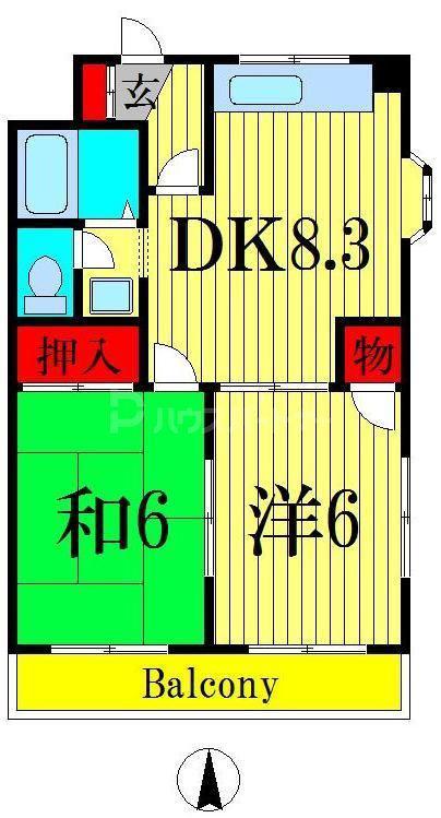 クロスコーポII(2DK/4階)の間取り写真
