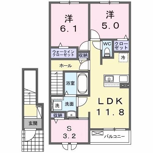 グロワール(2LDK/2階)の間取り写真