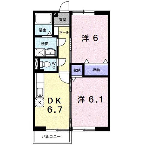 エーデルハウス ローゼ(2DK/2階)の間取り写真