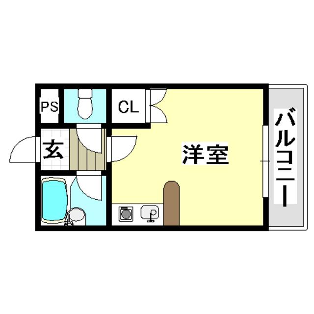 ビスタ千里丘V(ワンルーム/2階)の間取り写真