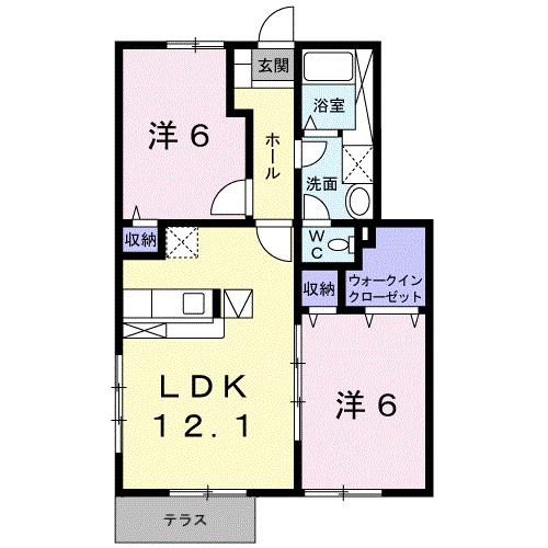 プリムヴェールI(2LDK/1階)の間取り写真