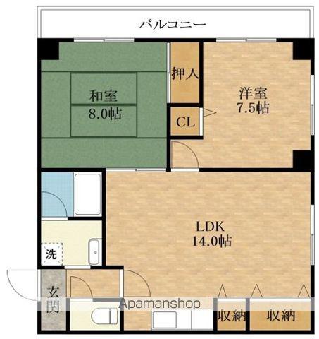 ルナパリス(2LDK/7階)の間取り写真