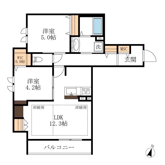 TRISQUARE北糀谷 トライスクエア(2LDK/3階)の間取り写真