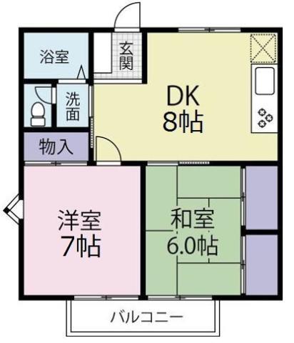 エクセレントサンハイツ2(2DK/1階)の間取り写真