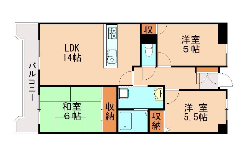 サンパーク木屋瀬2(3LDK/3階)の間取り写真