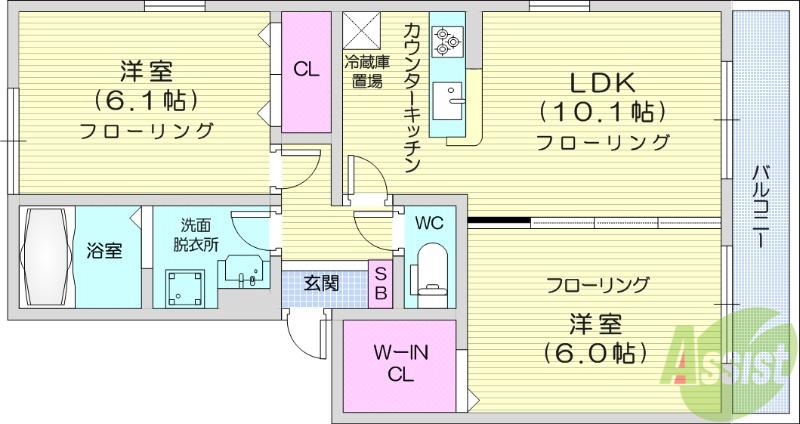 グランディール富沢 Ⅰ(2LDK/1階)の間取り写真