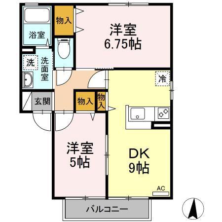 セジュール・ケイB(2DK/1階)の間取り写真