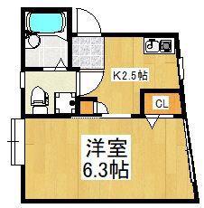 ロイヤルハワイアン(ワンルーム/1階)の間取り写真