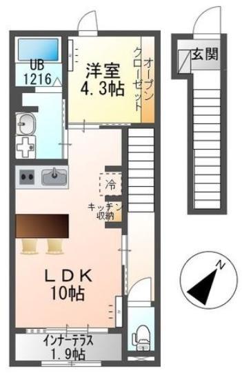 ヴァネッサベル(1LDK/2階)の間取り写真