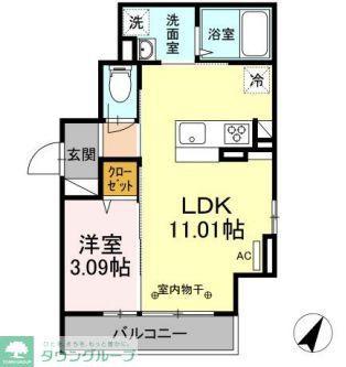 MONA(1LDK/3階)の間取り写真