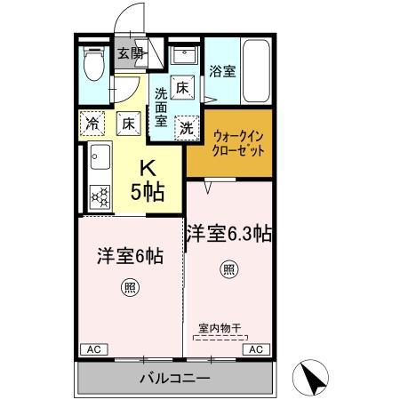 D-ROOM柊(2K/1階)の間取り写真