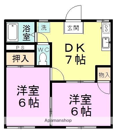 コーポサンライズB(2DK/1階)の間取り写真