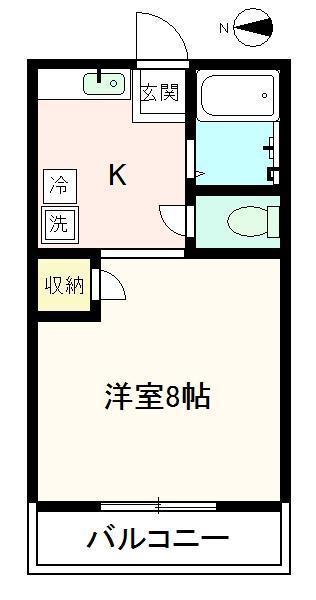 ラージヒルC(1DK/2階)の間取り写真