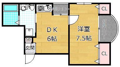 コーポ北中振(1DK/3階)の間取り写真