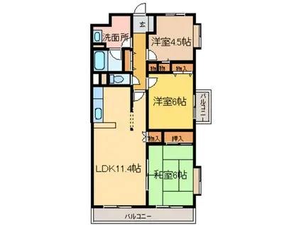 ルレーブ城南(3LDK/1階)の間取り写真