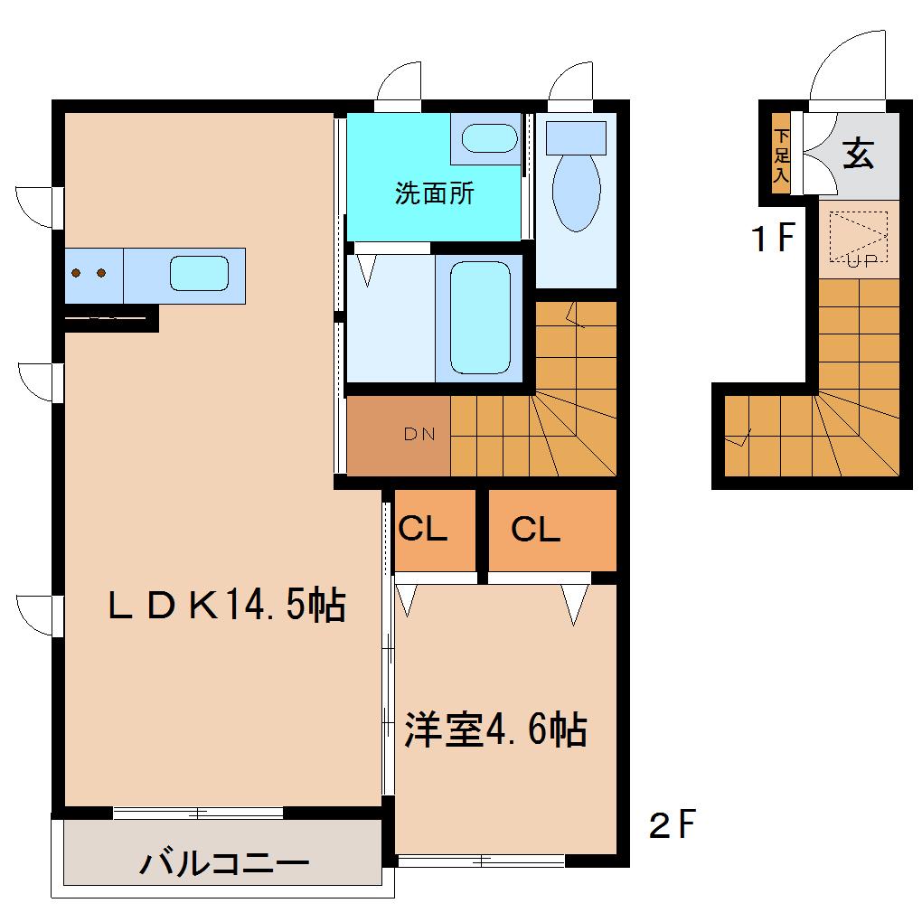REVE旭ヶ丘(1LDK/2階)の間取り写真