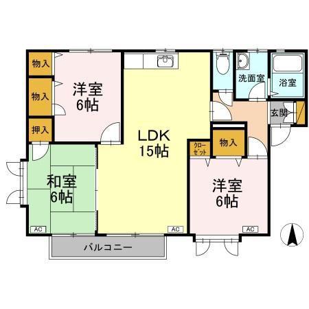 グランシード東野 A棟(3LDK/2階)の間取り写真