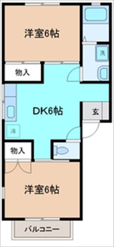 サウスガーデンハイツB棟(2DK/2階)の間取り写真