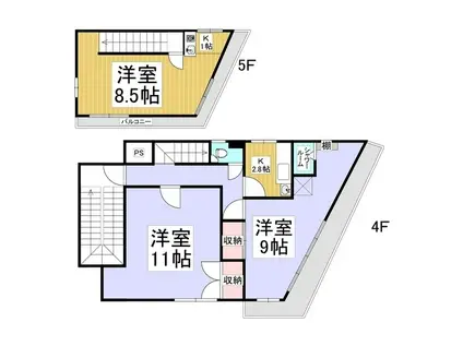 ディズニービル(3K/4階)の間取り写真