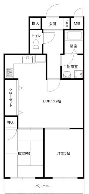 サンコート萩乃台(2LDK/4階)の間取り写真