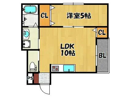 メゾンベルIII(1LDK/2階)の間取り写真