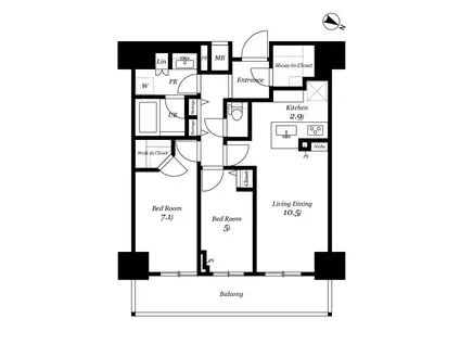 ロイヤルパークスER万代(2LDK/8階)の間取り写真