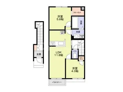 ALBA BEL(2LDK/2階)の間取り写真