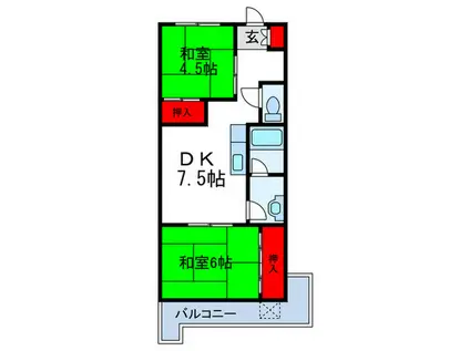 ハイツ寺庄(2DK/3階)の間取り写真