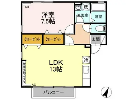 リヴェール A(1LDK/2階)の間取り写真