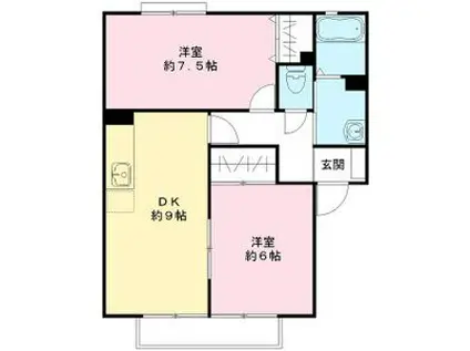 ハイツ花梨(2DK/2階)の間取り写真