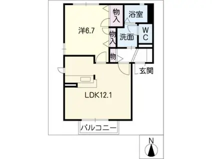 プロムナード南浜田C棟(1LDK/1階)の間取り写真