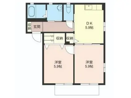 ボンヌシャンスA棟(2DK/2階)の間取り写真