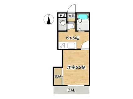 クレス東2条(1DK/2階)の間取り写真