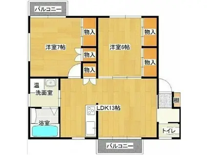 エスポワール(2LDK/2階)の間取り写真